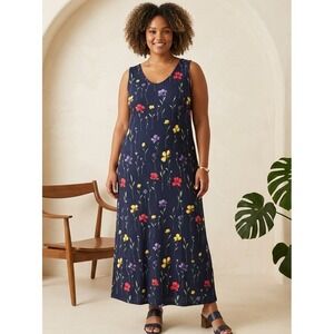 R&K Original Woman‎ Maxi Dress Womens 24 Blue Floral Rayon Sleeveless Botanical